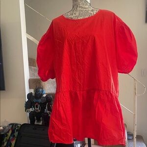 Vibrant Red Puff Sleeve Blouse